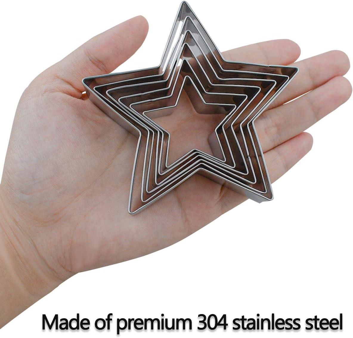 6 Pieces Star Cookie Cutters Set - Stainless Steel Five-Pointed Shaped Cutter, Biscuit Molds