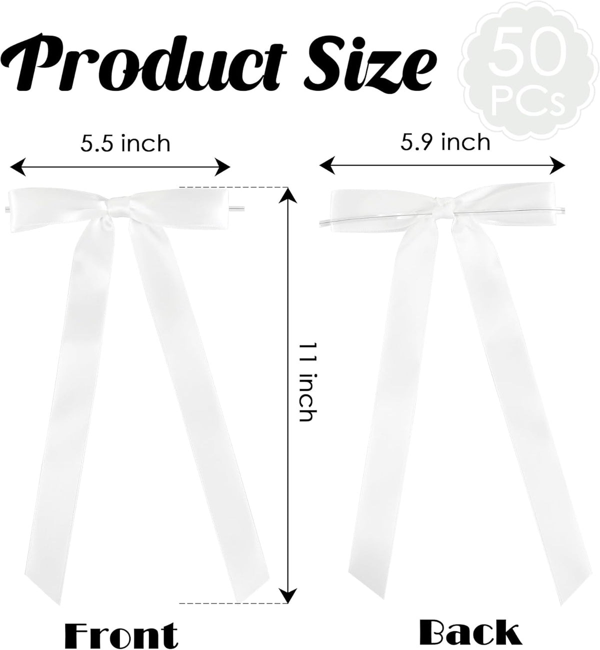50 PCs White Bow Decor 5.5'' Satin Bows with Long Tail, Twist Tie Bows for Craft, Packaging Ribbon