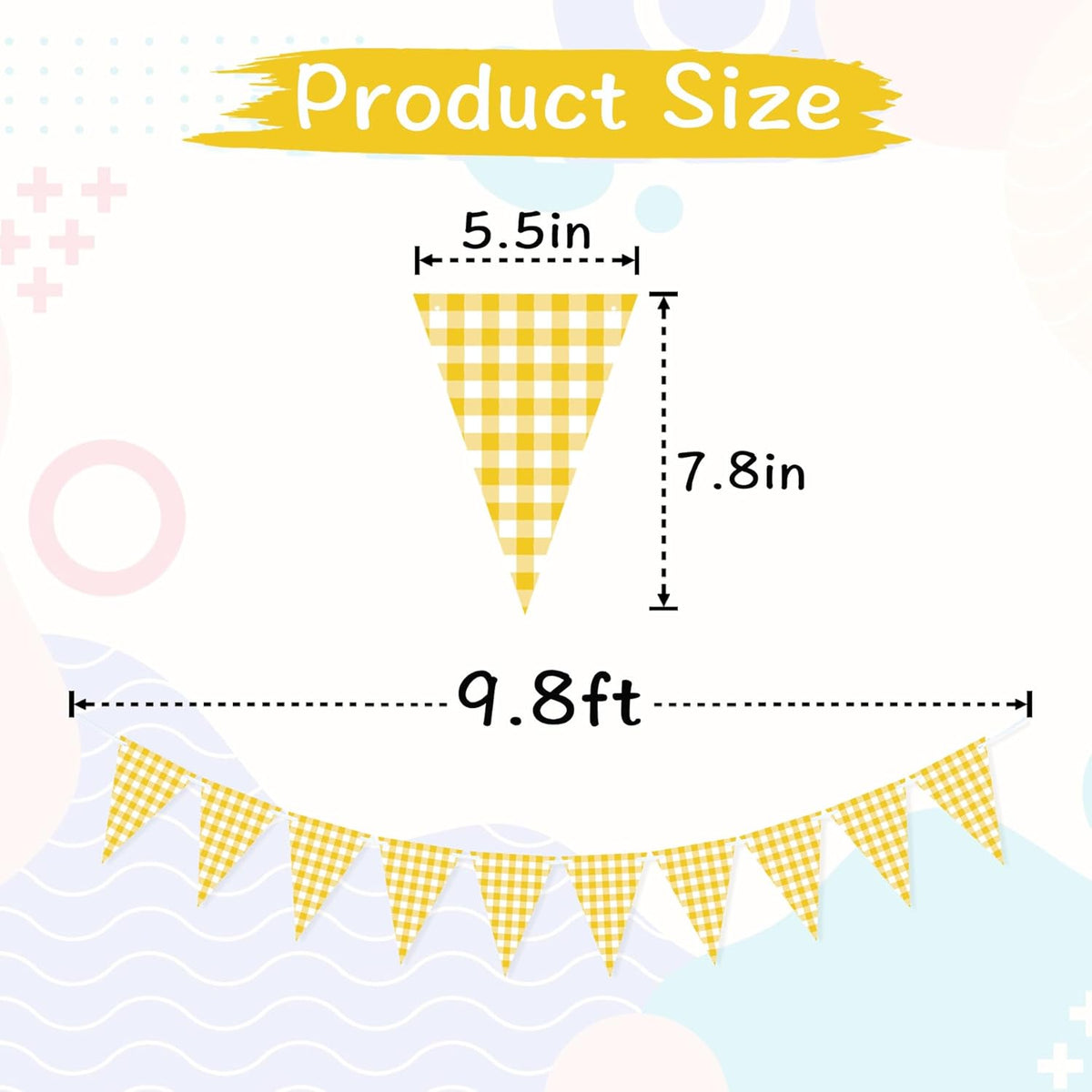 Yellow Gingham Banner for Picnic, BBQ Themed Party Decorations, Yellow and White Checkered Bunting