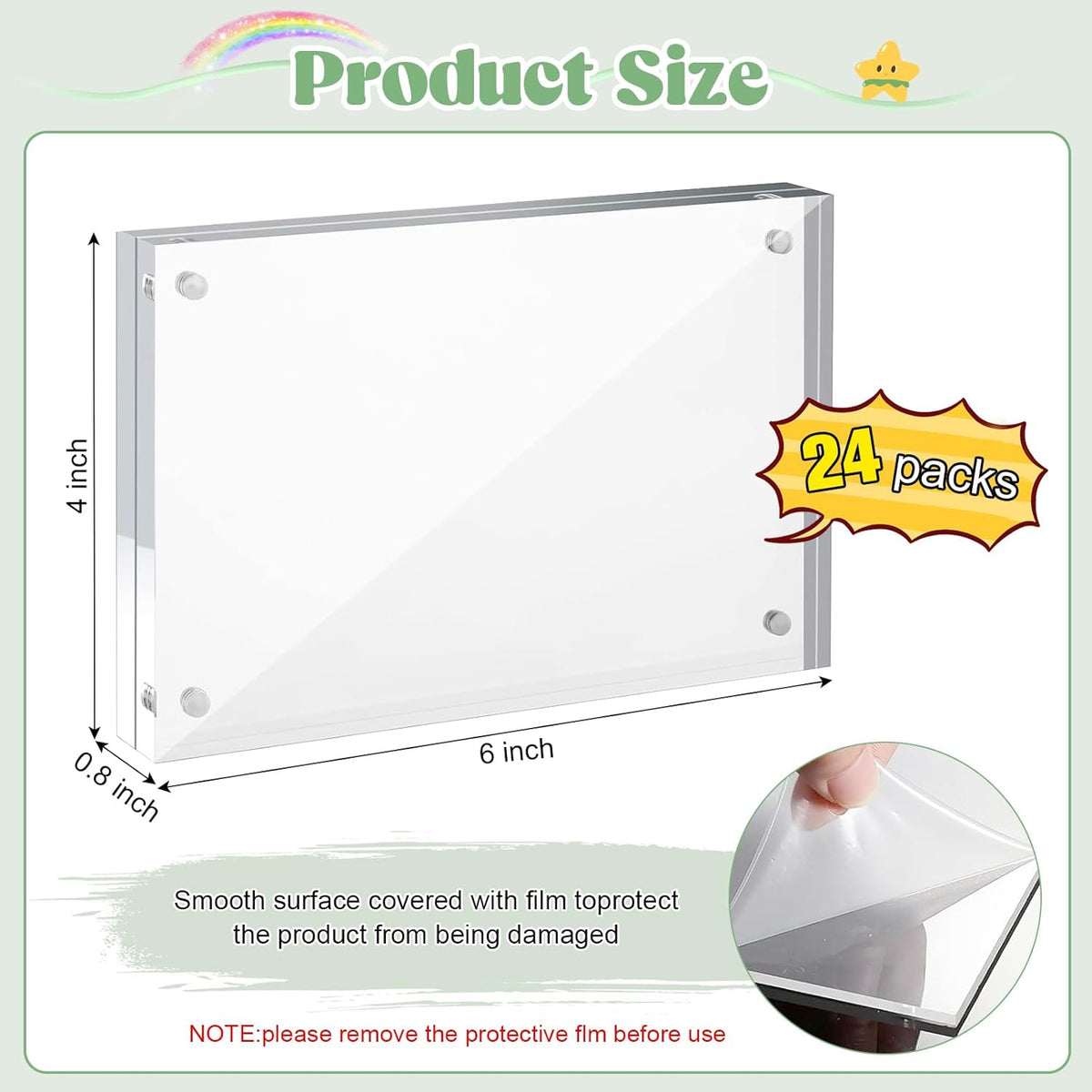 24 Pcs 4x6 Acrylic Picture Frames, Clear Picture Frames Frameless Magnetic Picture Frame Double