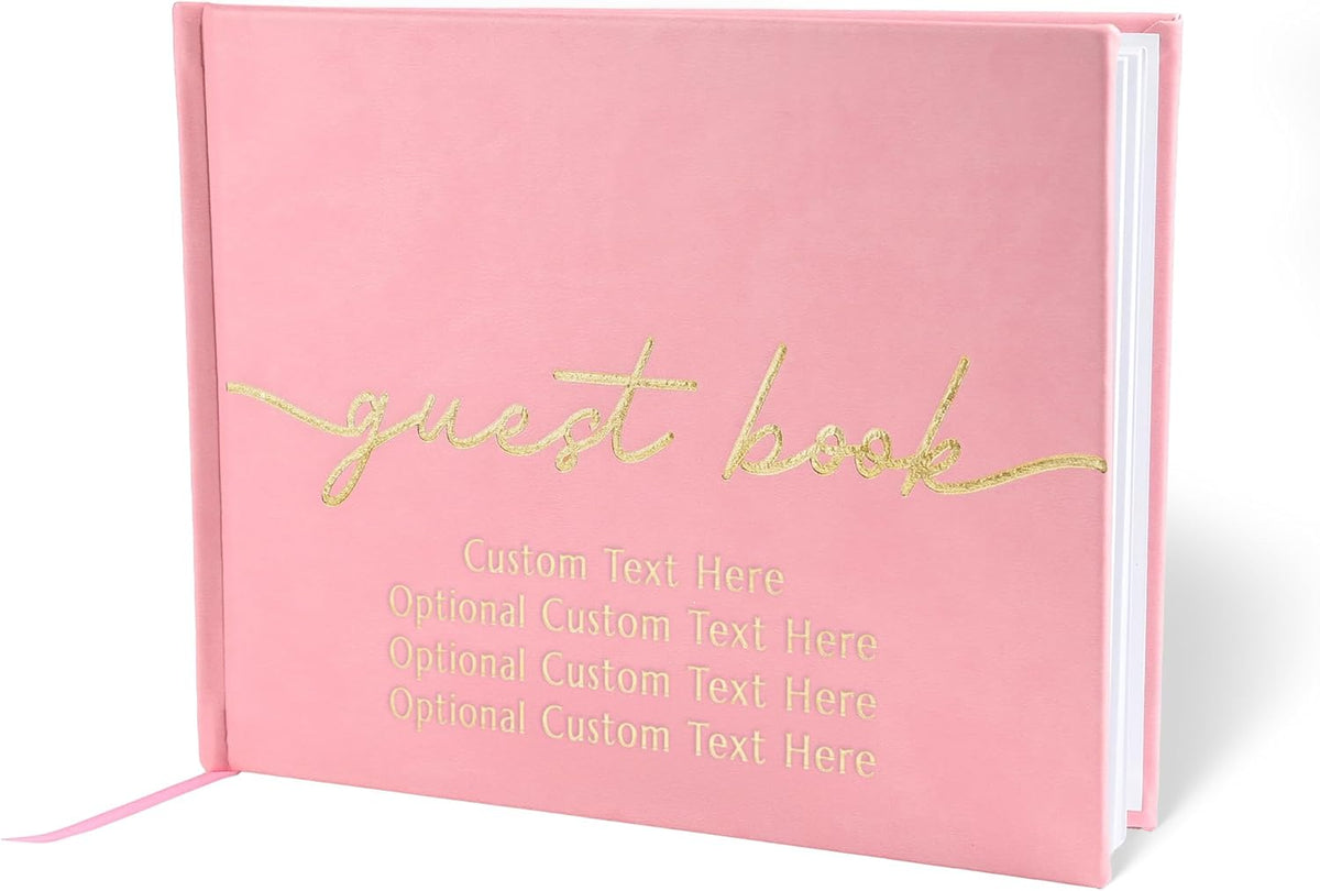 Promot Personalized Guestbook for Party (Pastel Pink) - 110 Lined Pages in Wood-Free Vegan Leather