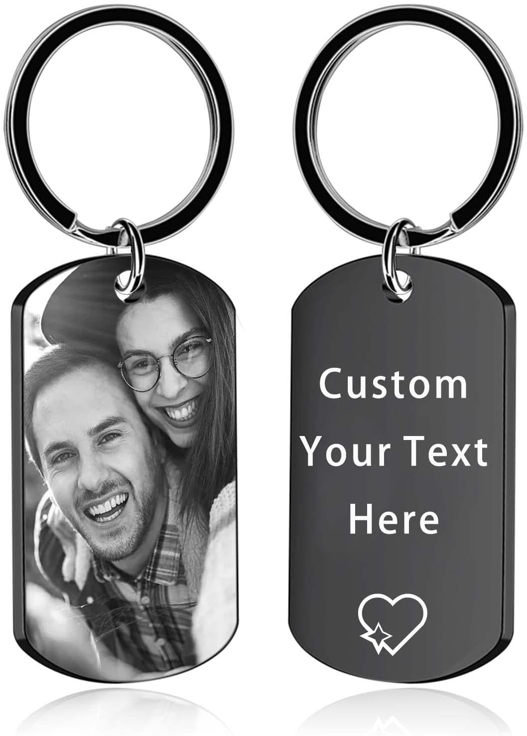 Custom Keychain with Picture - Personalized Photo LOGO Text Customized Key Chain for Boyfriend Dad