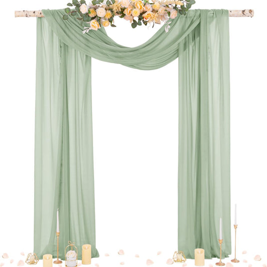 Socomi Sage Green Sheer Wedding Arch Draping Fabric 29" x 20Ft 1 Panel Outdoor Curtain Drapes Extra