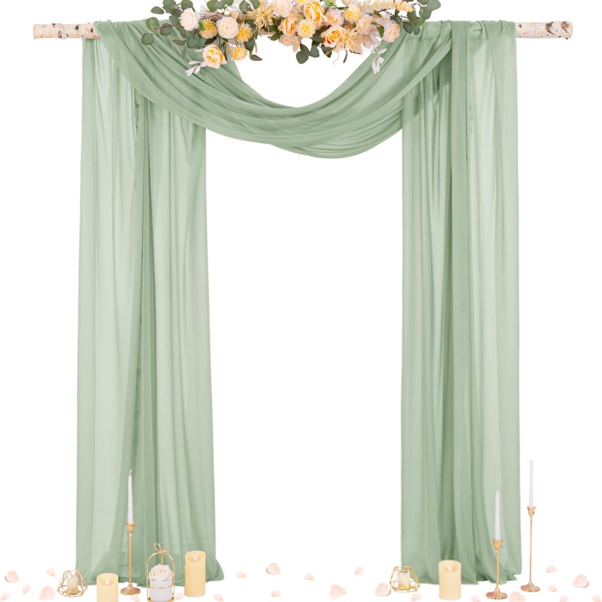 Socomi Sage Green Sheer Wedding Arch Draping Fabric 29" x 20Ft 2 Panels Outdoor Curtain Drapes