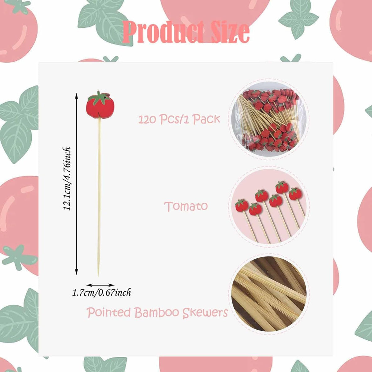 120 Pcs Tomato Cocktail Picks 4.7" Drinks Fruits Hawaiian Party Food Garnish Skewer Sticks