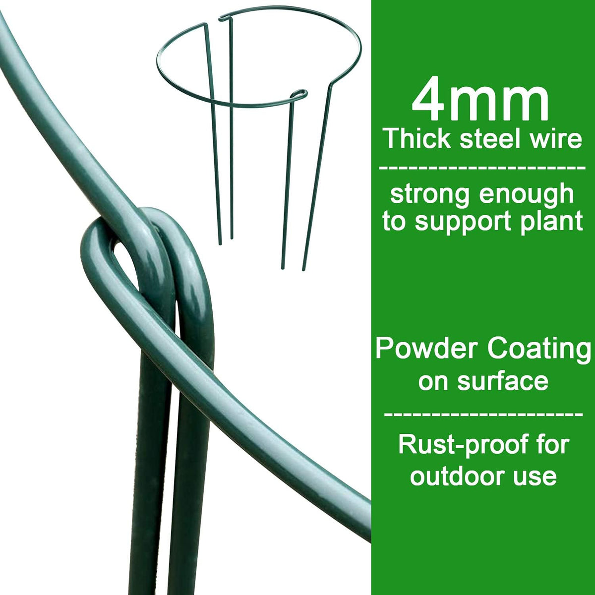 HiGift 8 Pack Plant Support Stakes, Half Round Metal Garden Plant Stake Indoor Peony Cages and