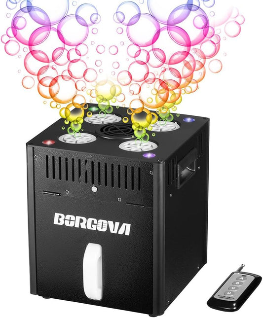 Stage Bubble Machine with Lights, DMX Control, Wireless Remote - Perfect for Weddings, Commercial