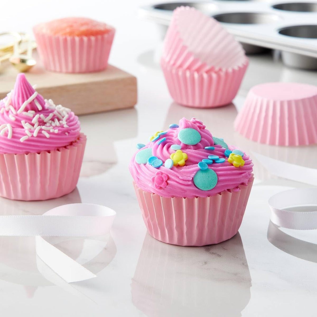 Caperci Grease-Resistant Standard Pink Cupcake Liners 150 Counts - Heavy Duty Paper Muffin Baking