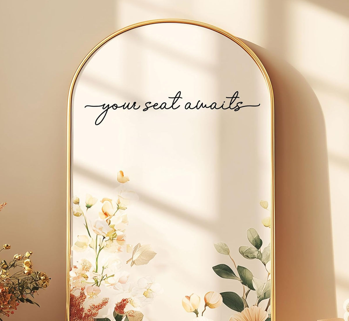 Your Seat Awaits Vinyl Decal, Wedding Seating Sticker, Mirror Decal for Seating, Please Find Your
