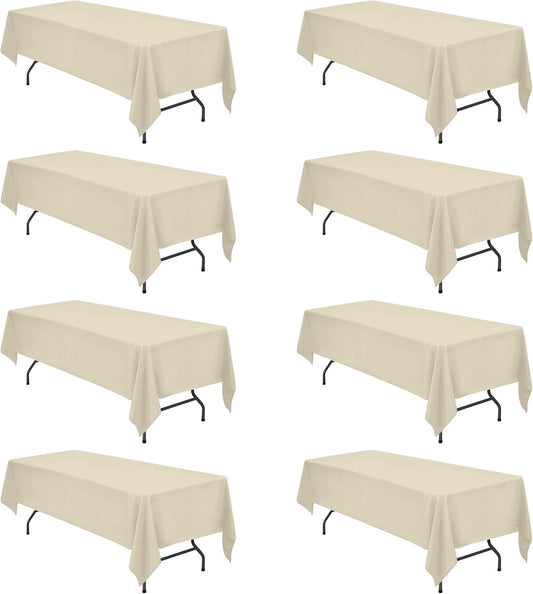 BRILLMAX 8 Pack Beige Tablecloths for 8 Foot Rectangle Tables 60 x 126 Inch - 8ft Rectangular Bulk