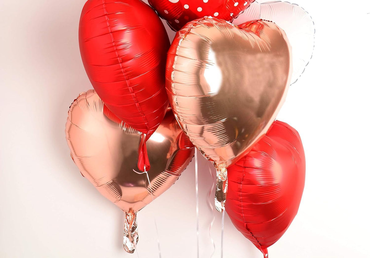 Red Heart Shape Rose Gold Love You Balloons Pack Of 6 Foil Helium Mylar Balloons For Valentines Day