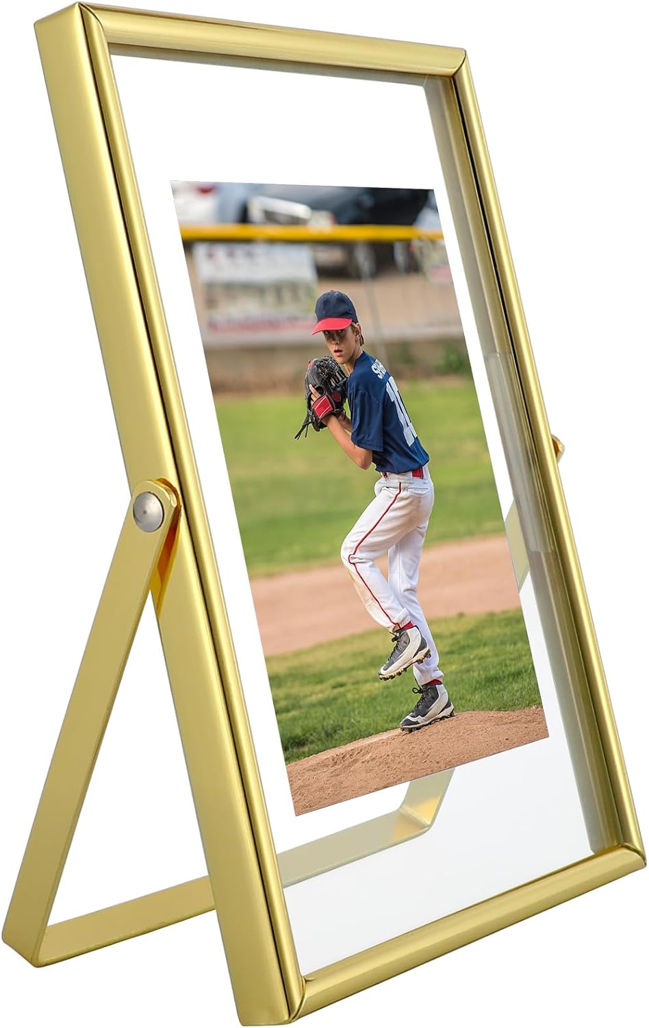 Gold Floating Frame, 4"x6", Vertical, For Picture 3.5x5, 2x3, 1x2, Small Tabletop Photo Frame