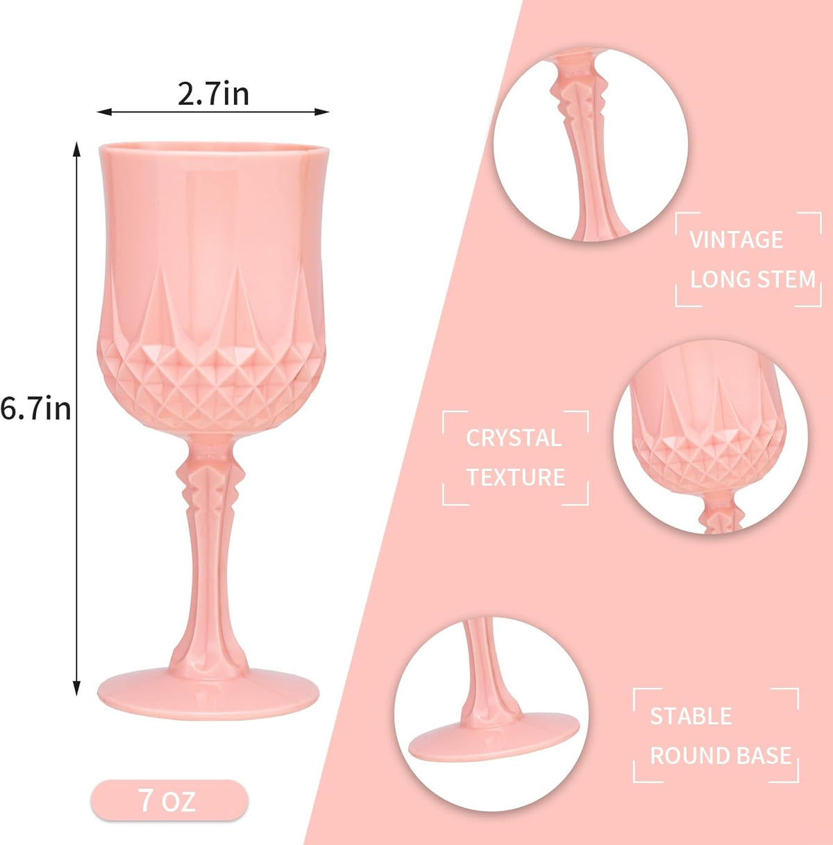 Plastic Vintage Wine Glasses 7OZ Plastic Goblets Vintage Drinking Glasses 12PCS Retro Wedding