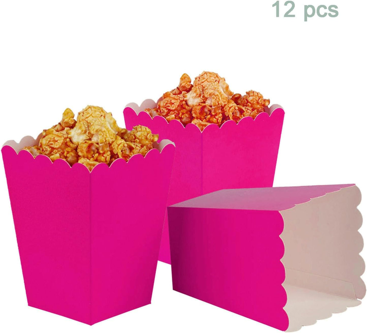 Hot Pink Popcorn Boxes Mini Pack of 12, Paper Popcorn Container for Birthday Party, Graduation