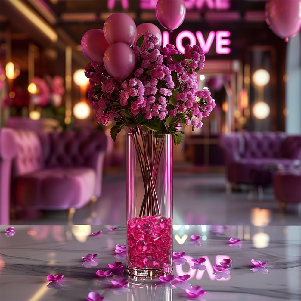 HappyFiller 720 Pcs Fuchsia Acrylic Diamonds Gems for Wedding Decorations Table Scatters,Vase