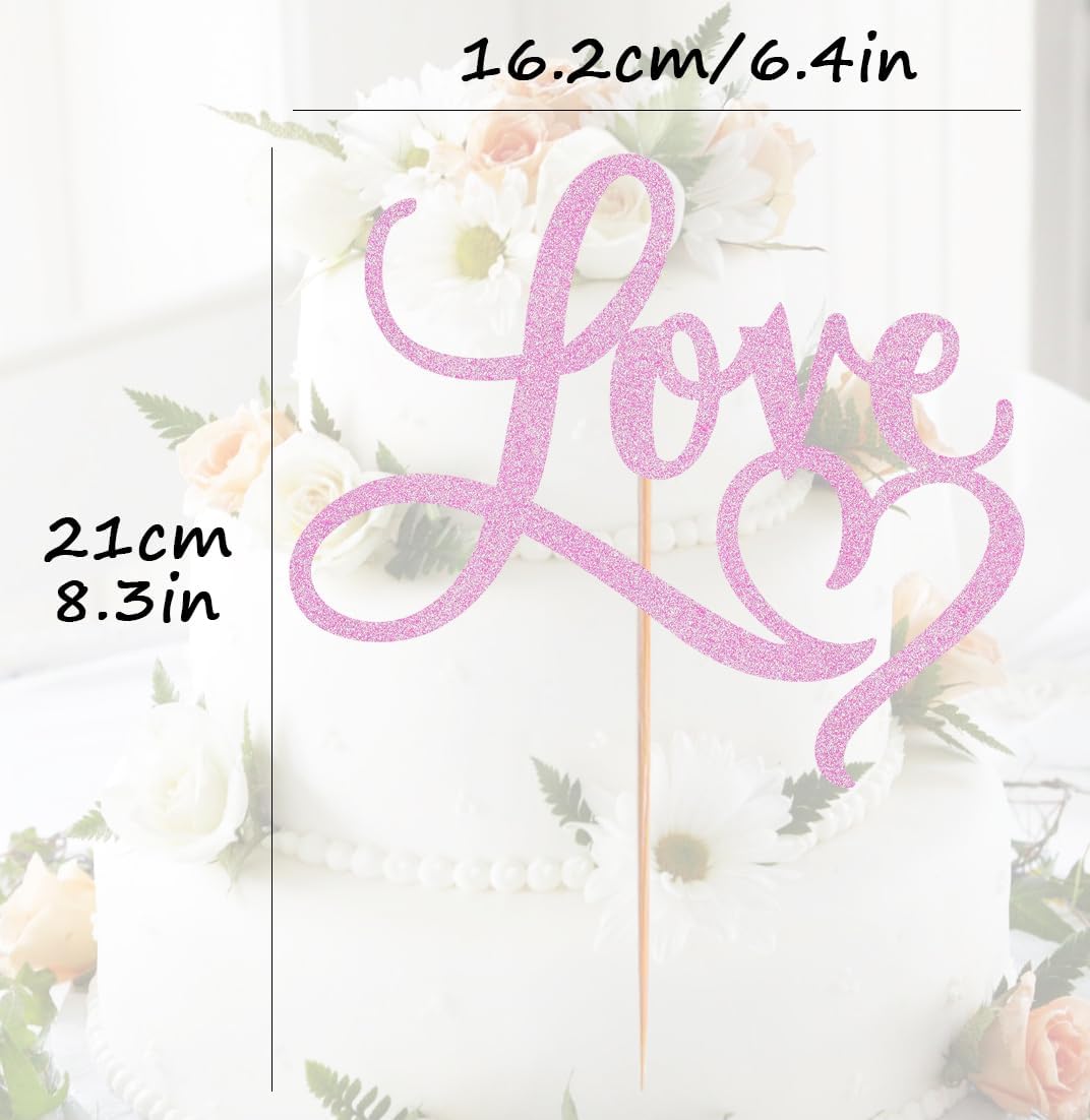 Love Cake Topper - Pink Glitter Paper Wedding Cake Decoration Supplies, Perfect for Bridal