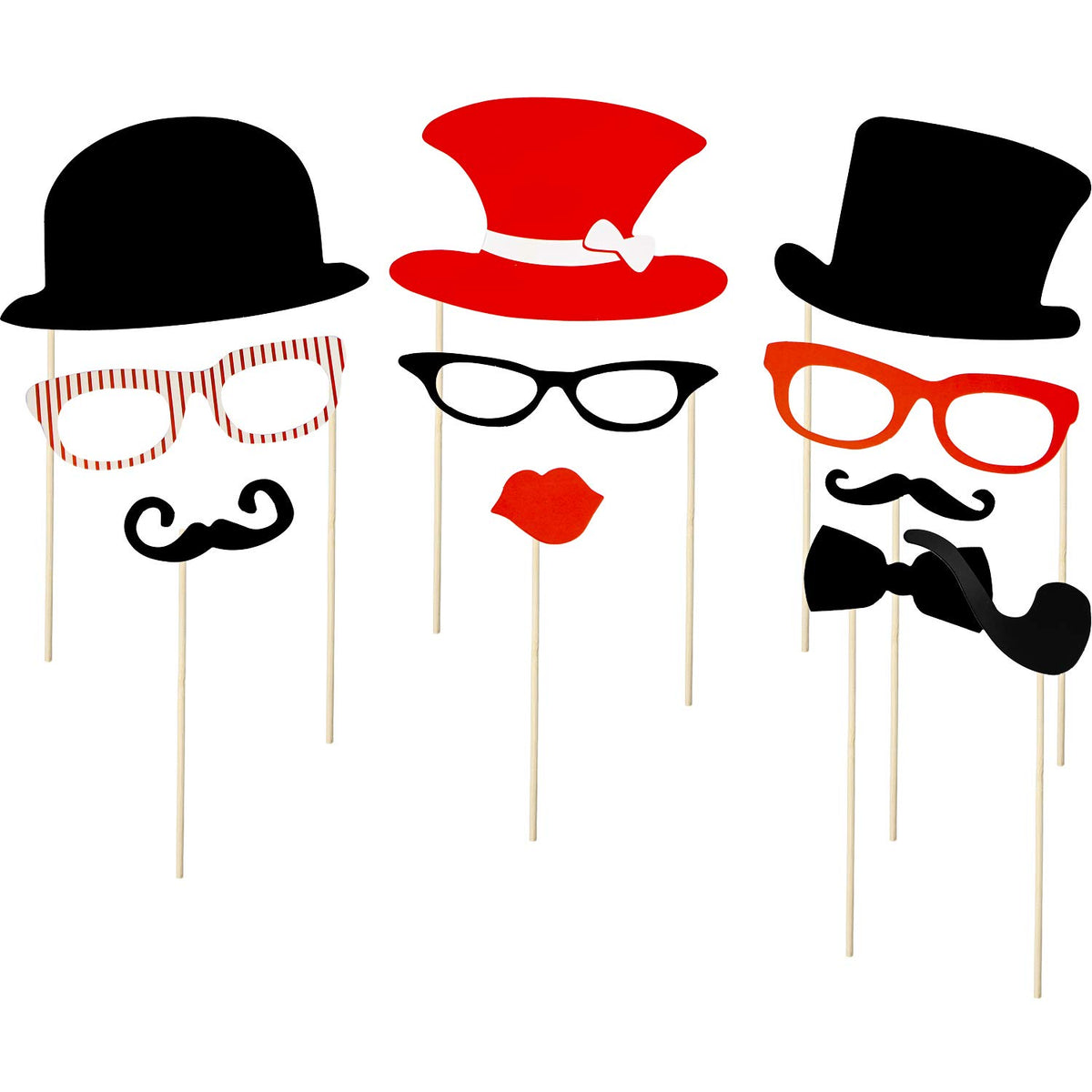 Gejoy 60 Pcs Photo Booth Props DIY Kit Funny Selfie Props Accessories for Grad Wedding Prom Party