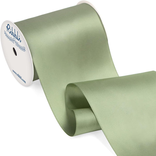 Ribbli Dusty Sage Satin Ribbon 4 Inch Wide Sage Green Ribbon for Wedding Chair Sash Grand Opening