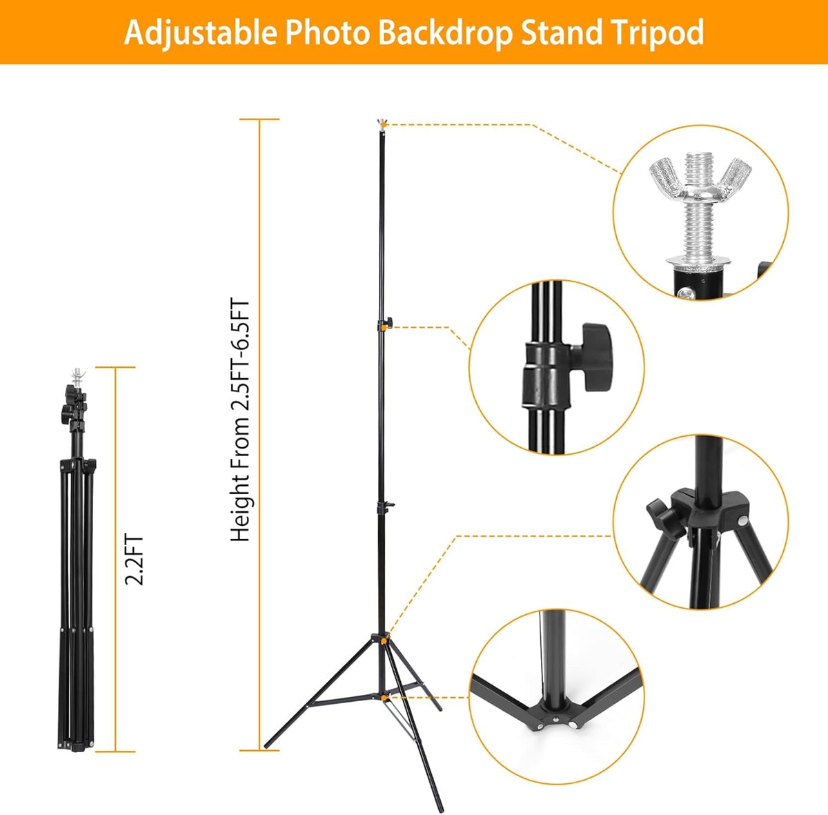 10ft Adjustable Backdrop Stand Kit, Heavy-Duty Photography Background Support System with Clamps &