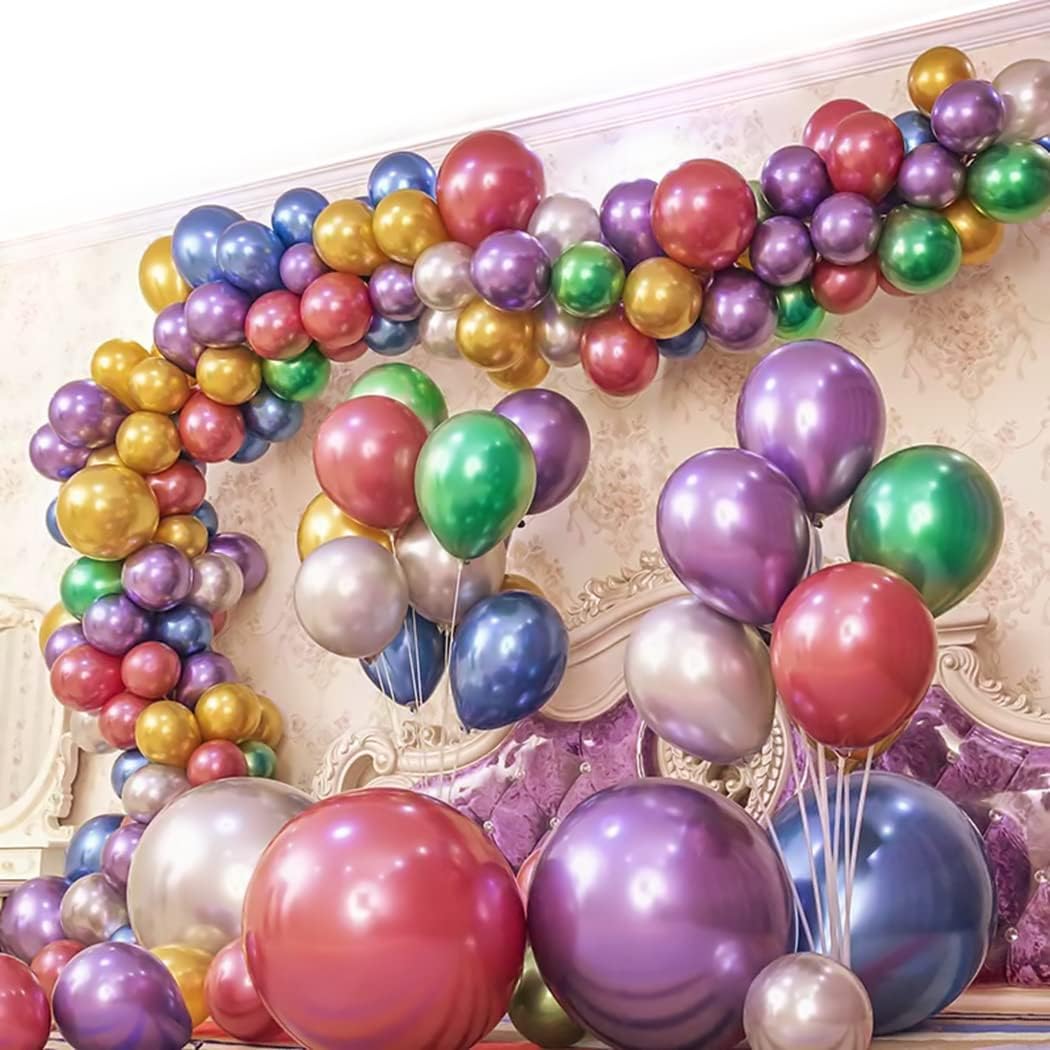 Colorful Party Balloons 100pcs 12inch Chrome Metallic Helium Balloons for Birthday Party Decoration