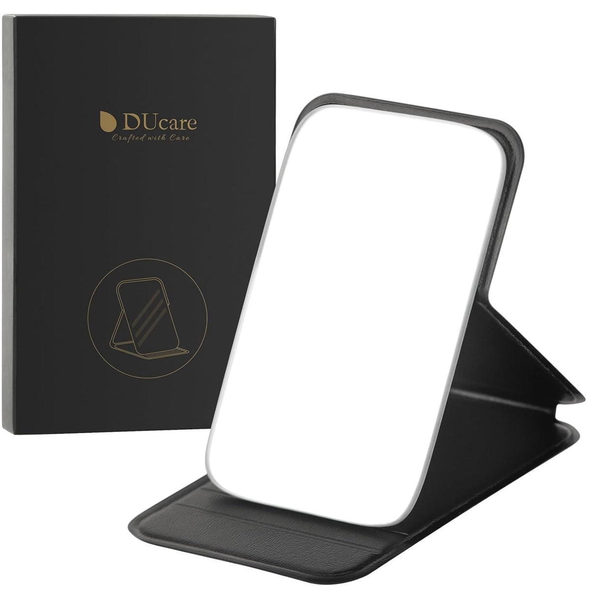 DUcare Mini Folding Mirror Portable Travel PU Portable Adjustable Rectangular Ultrathin Vanity