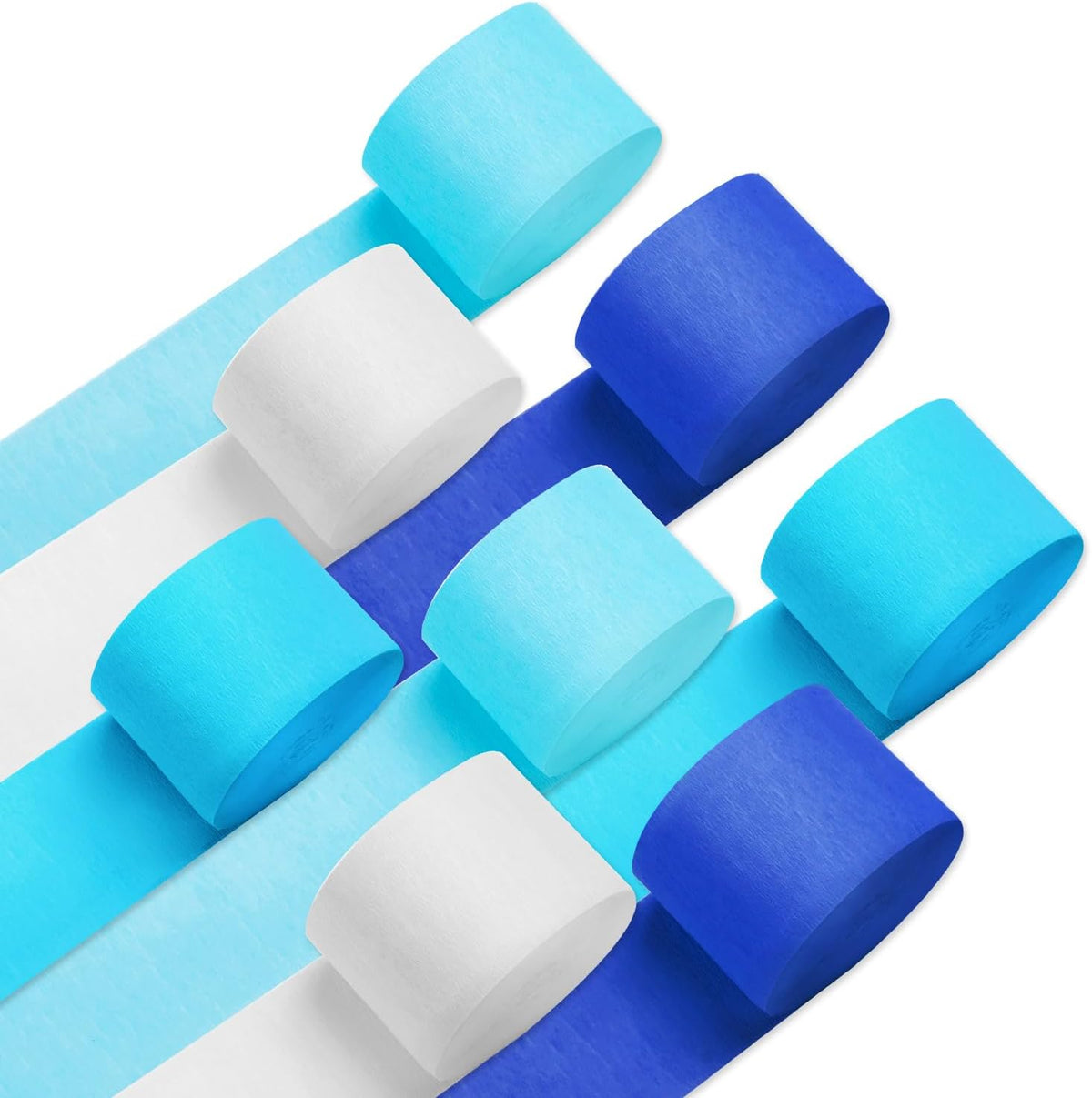 Crepe Paper Streamers 8 Rolls 656ft, Pack of Blue, Pastel Blue, Royal Blue, White Party Streamers
