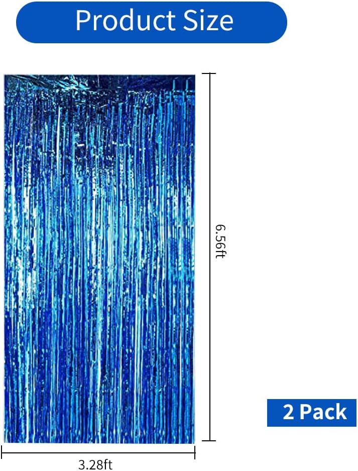 BEISHIDA 2 Pcs Blue Door Streamers Tinsel Curtain Party Backdrop Fringe Foil Wall Background for