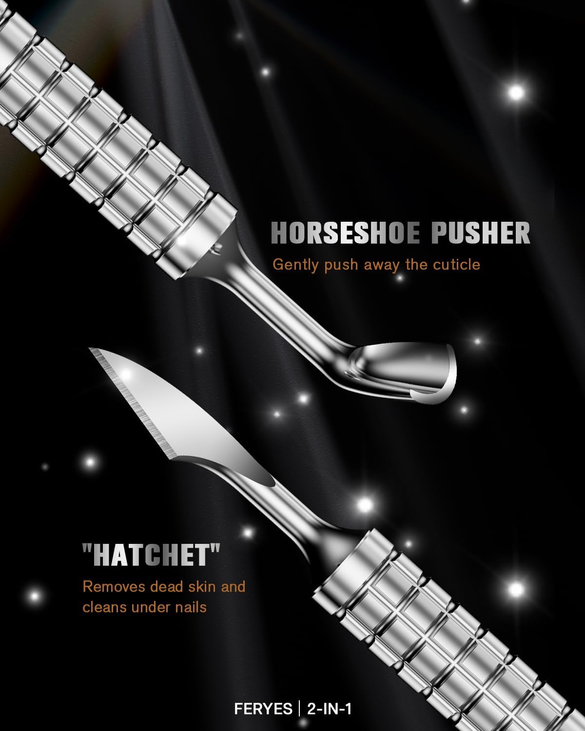 2025 Upgraded Dual-Head Cuticle Pusher Tool - Horseshoe shape & Chisel Edge Stainless Steel Remover
