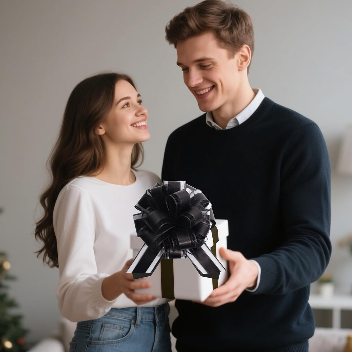 6 PCS 6 Inch Organza Black Pull Bows - Perfect for Gift Wrapping, Wedding Decor, Car Bows, Birthday