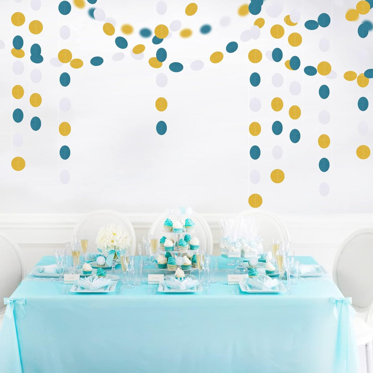 Teal-Turquoise White-Gold Party-Decorations Garland Streamers - 52Ft Woman Girl Birthday Paper