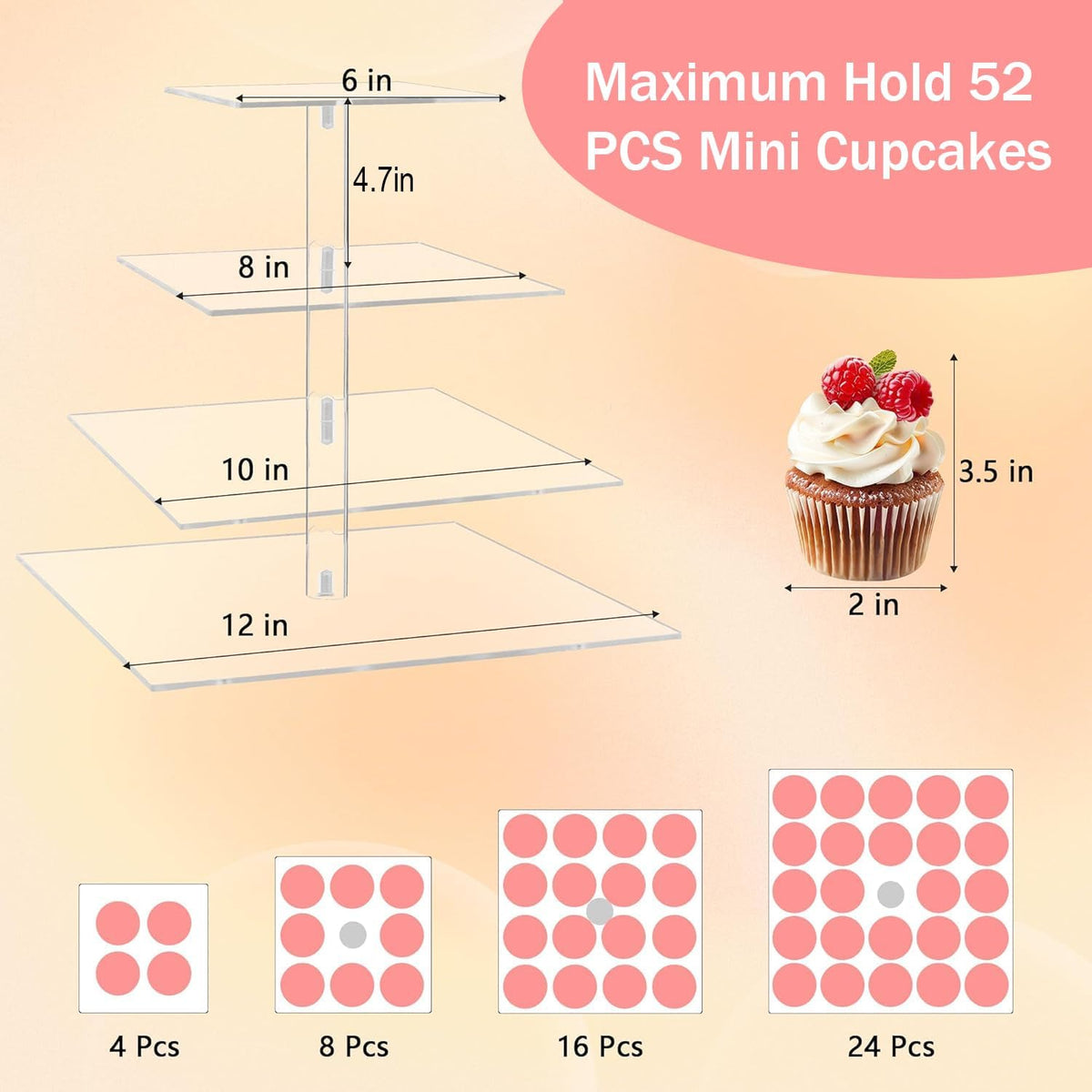 YestBuy 4 Tier Acrylic Cupcake Stand, Premium Cupcake Holder, Acrylic Cupcake Tower Display Cady