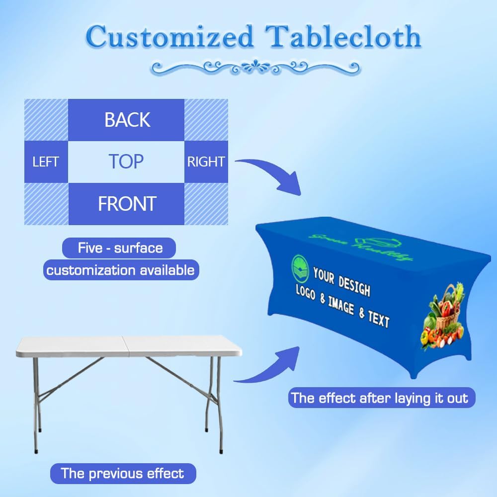 Custom Table Cloth with Business Logo 4FT 5FT 6 FT 8 FT Spandex Customized Table Cover Stretch for