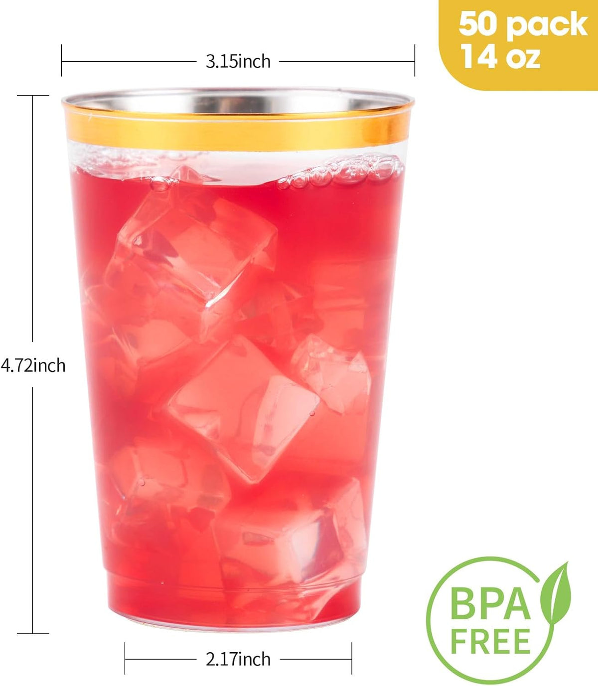 Goodluck 50PCS 14oz Gold Plastic Cups for Party, Disposable Gold Rim Cups, Plastic Cocktail Glasses