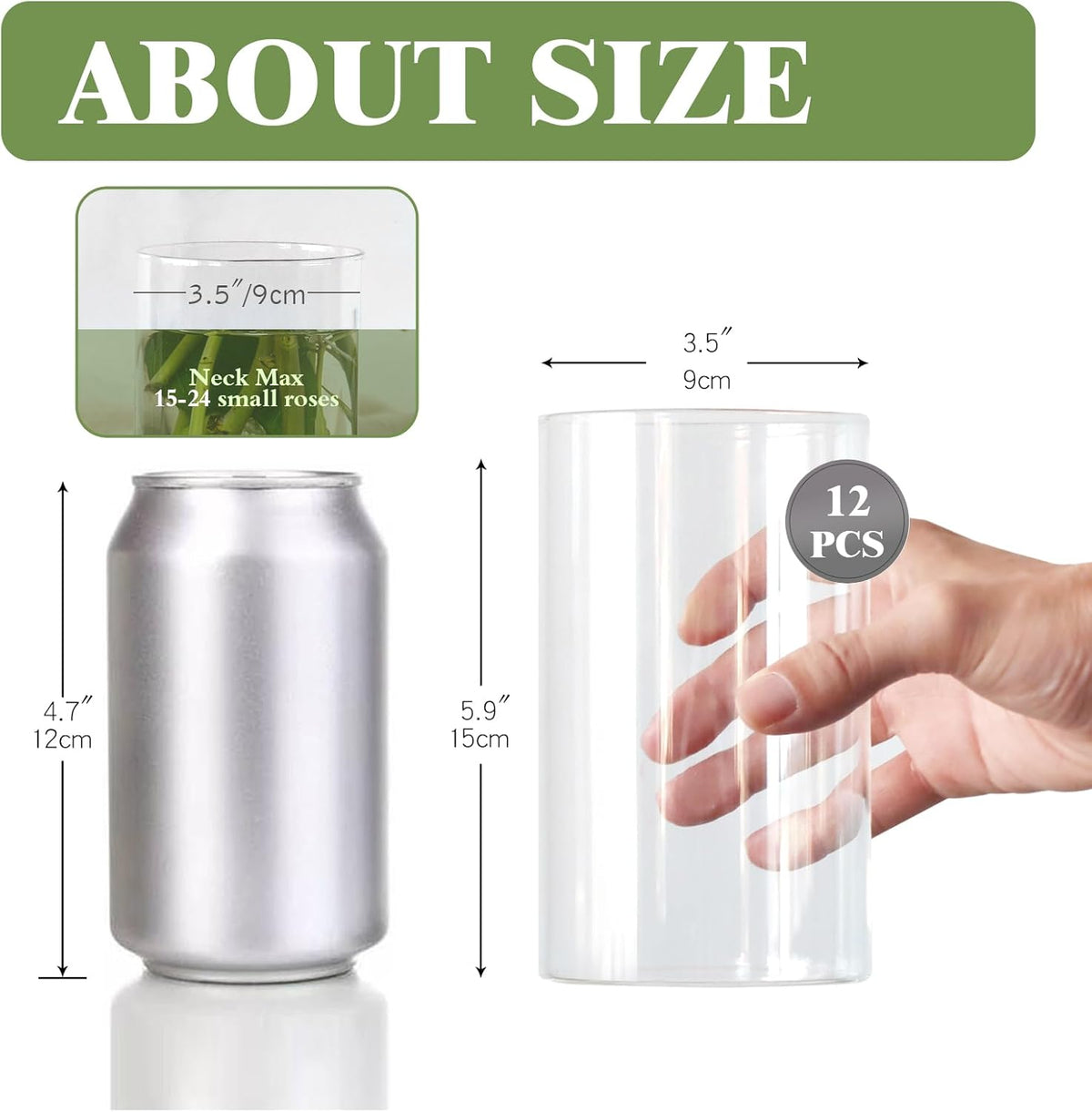 12Pcs Glass Cylinder vases for Centerpieces, 6 Inches Clear Bud Vases for Wedding