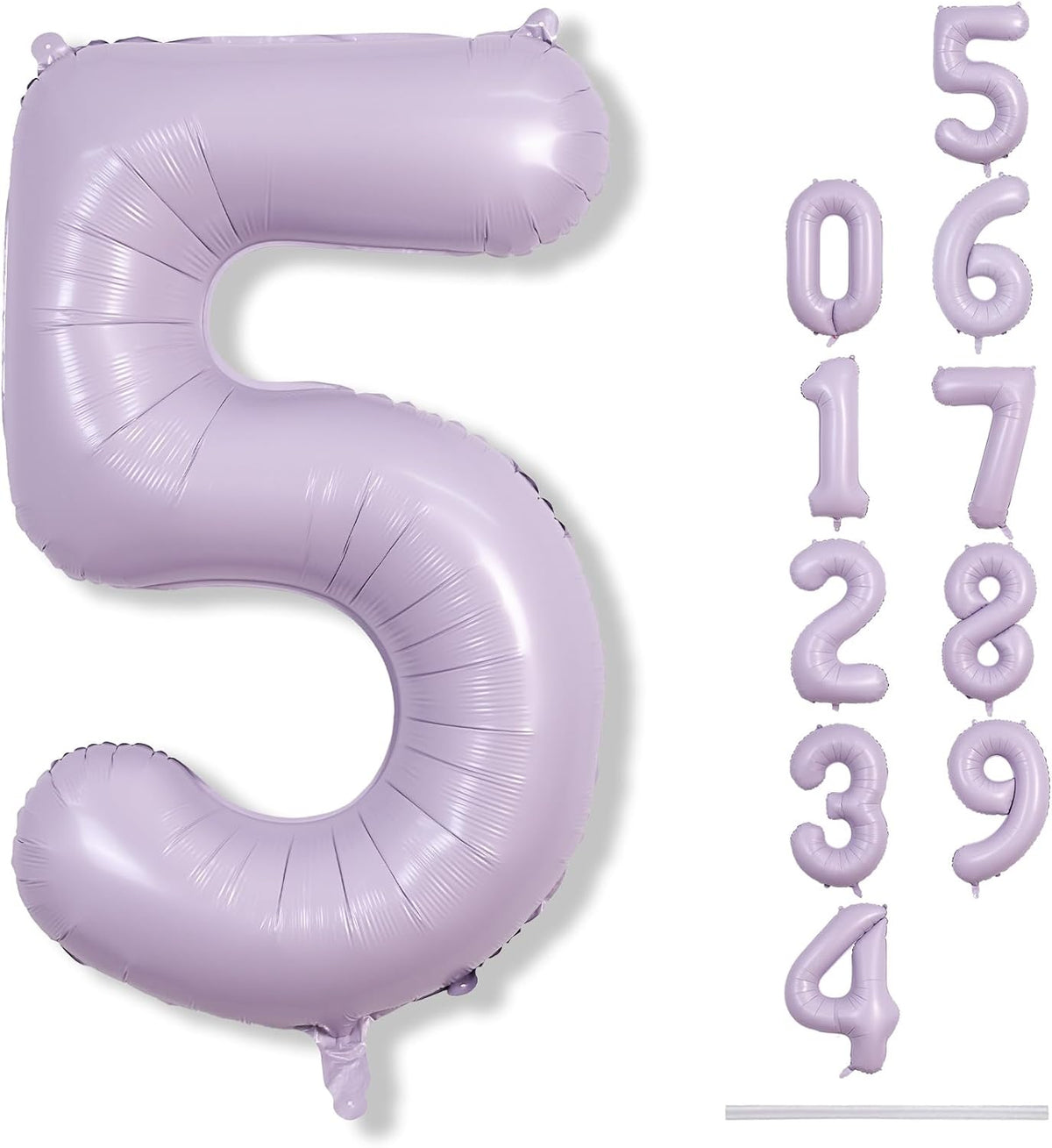 Pastel Purple 5 Balloons, 40 Inch Giant Dusty Light Purple Mylar Foil Number 0-9 Helium Balloon for