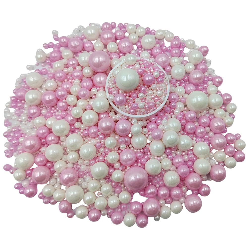 Edible White Pink Sugar Pearls Candy Sprinkles 120G/ 4.23Ounce Baking Cake Sprinkles Cupcake and