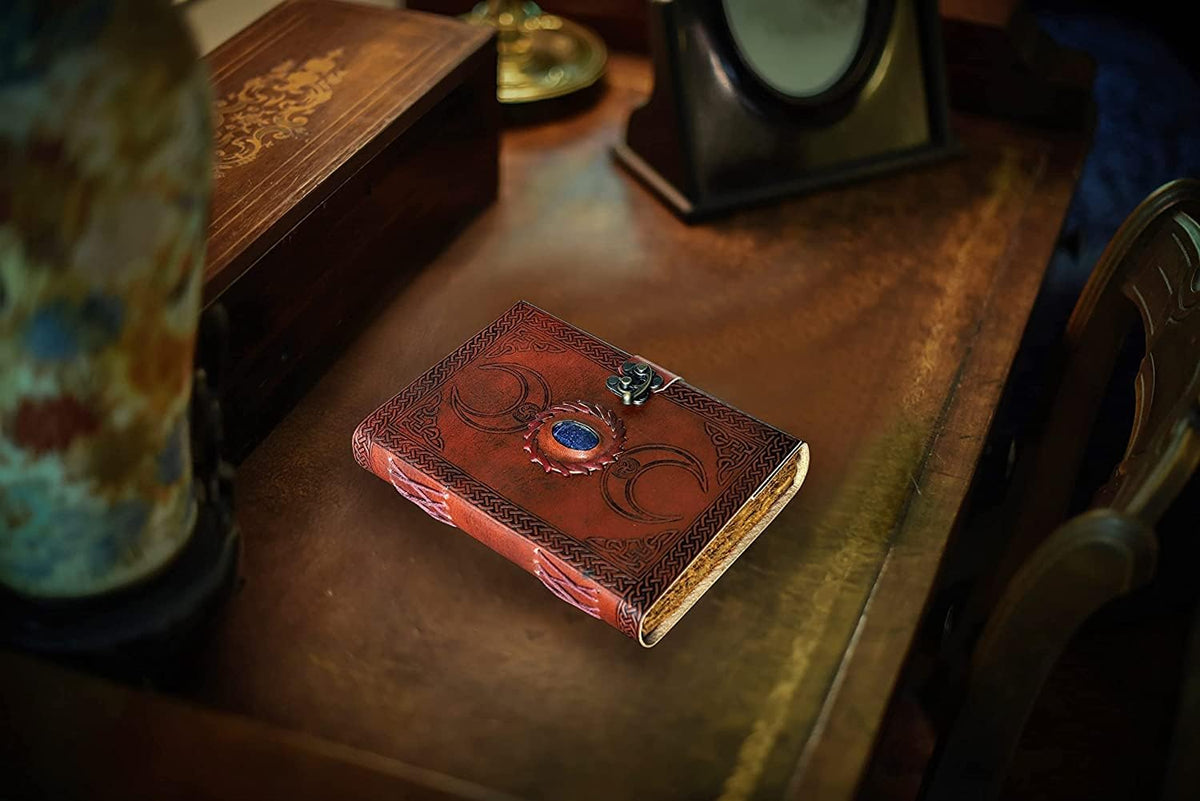 cuero 3 Moon Blue Lapiz Embossed Vintage Leather Journal for Men & Women - 140 Pages, Antique
