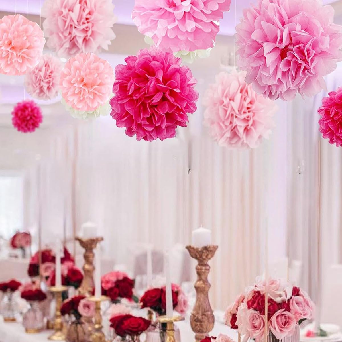12pcs 10in 12in Pink Pack Paper Pom Poms Tissue Paper Party Pink Decor Flower Hanging Paper Flower