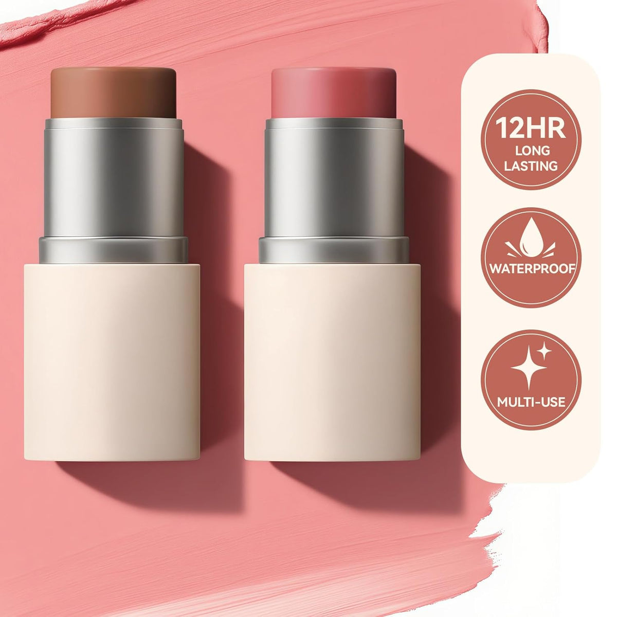 MAANGE Multi-Use Blush Stick, All-in-One Cream Blush for Cheeks, Eyes & Lips Long-Wearing