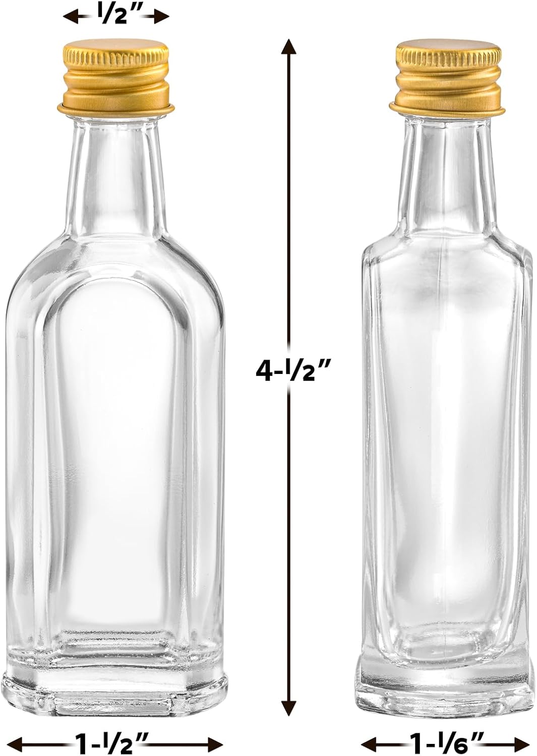 50 ml (1.7oz) Mini Small Glass Bottles With Leak Proof Gold Caps, Aluminum Lids, 24 Pack, For