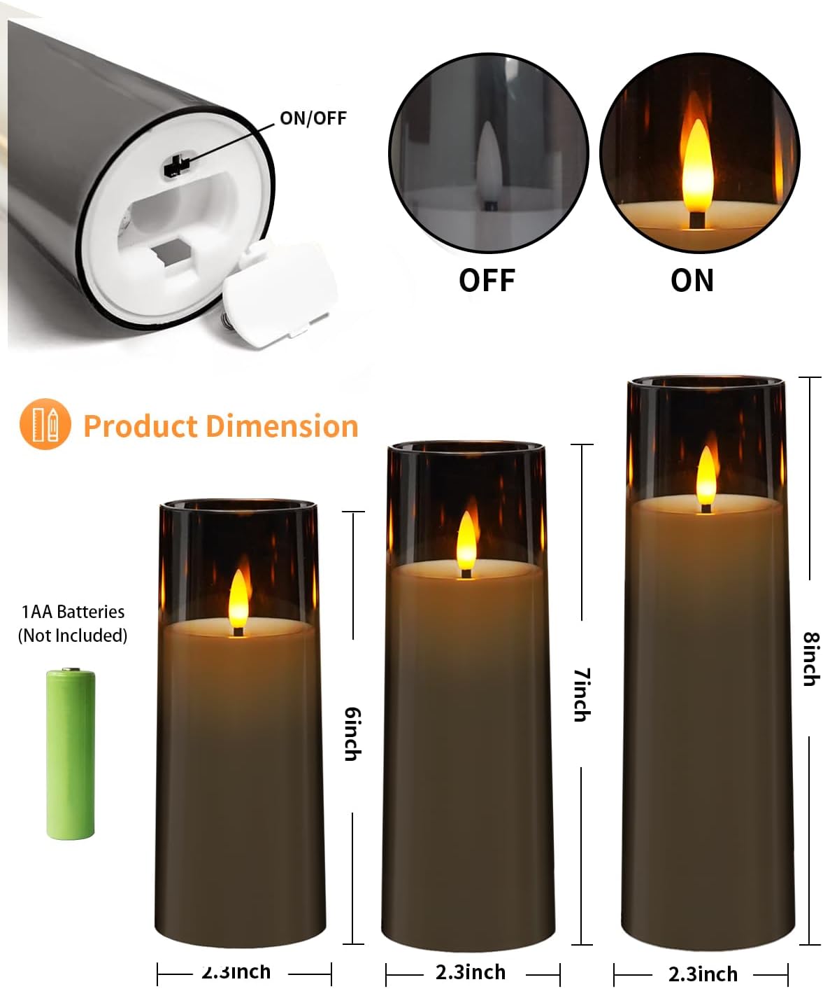 Flickering Flameless Candles Battery Operated with Remote and 2/4/6/8 H Timer Plexiglass Led Pillar