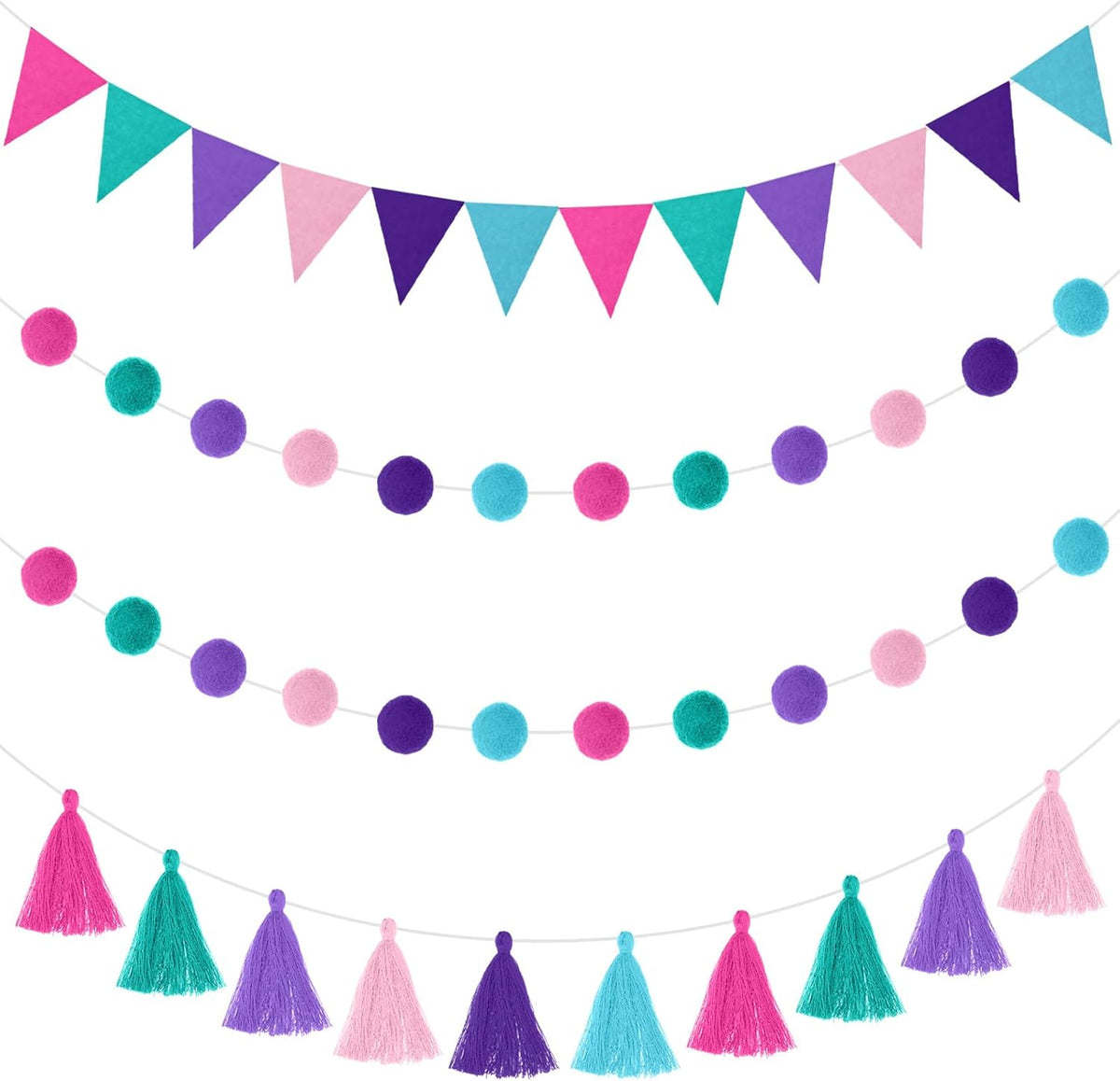 Irenare 9.8 ft Pom Pom Garland Felt Colorful Tassel Banner Christmas Party Pompoms Garland