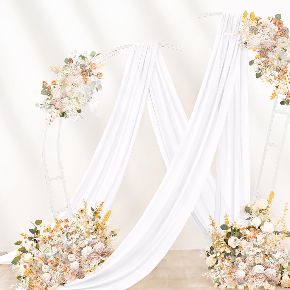 White Wedding Arch Draping Fabric 2 Panels 29" x 20 FT White Drapes for Backdrop Sheer Curtains