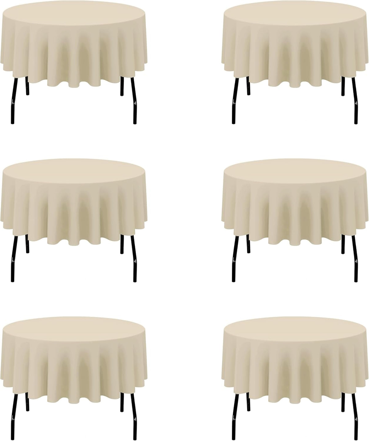 BRILLMAX 6 Pack Beige 70 Inch Round Tablecloths Fit 30" to 54" Tables (8-20" Drop) - Circle Bulk