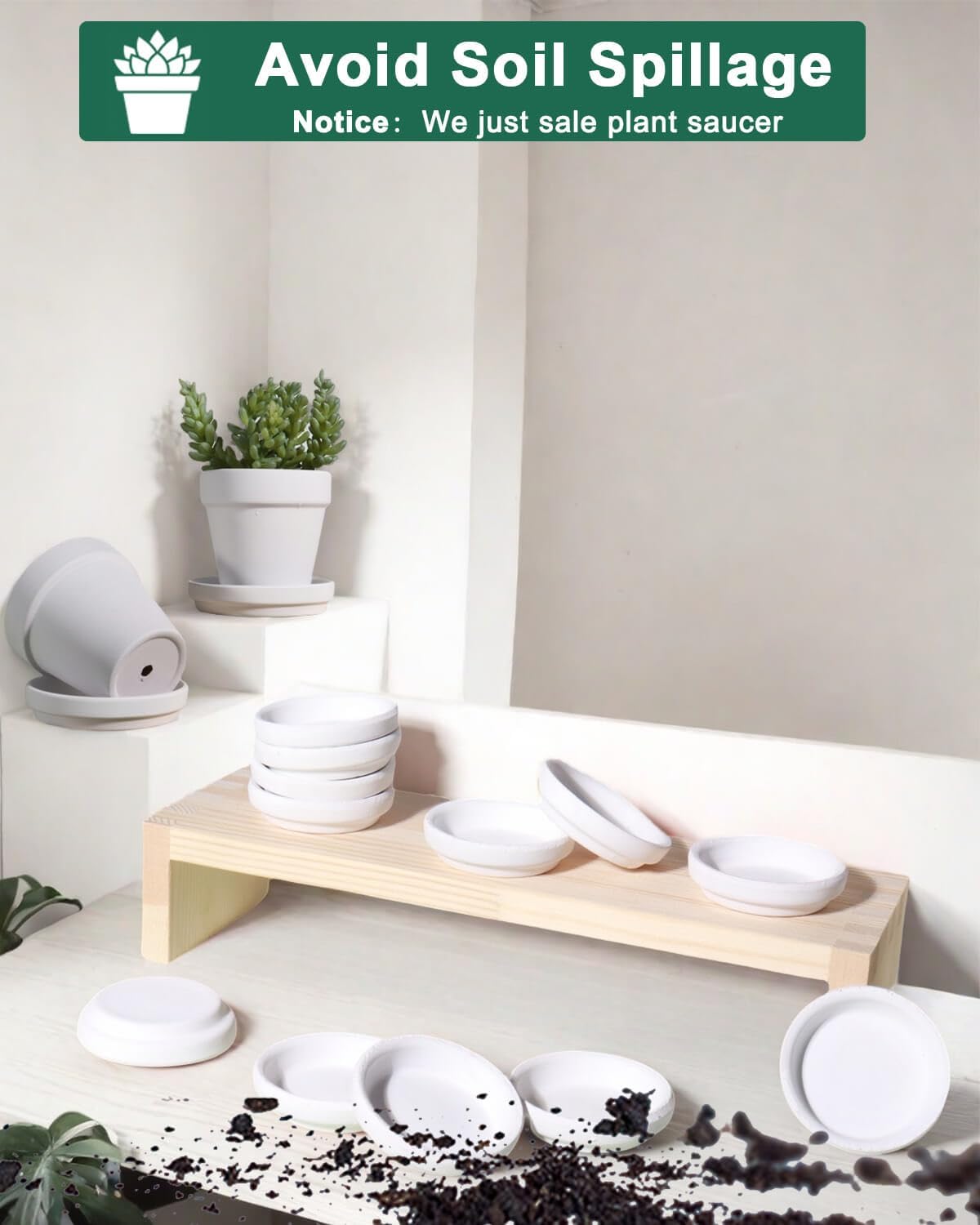 vensovo 2 Inch White Terracotta Plant Saucer Pots Tray - 12 pcs Mini Planter Saucers for Indoor &