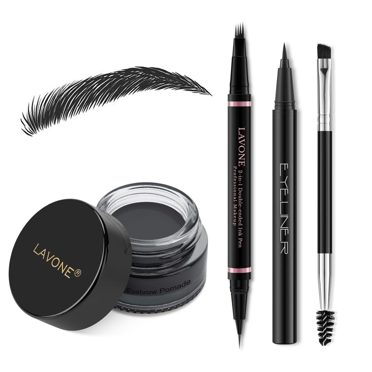 LAVONE Eyebrow Pencil Makeup Kit, with Waterproof 2-IN-1 Microblading Eyebrow Pen, Eyebrow Pomade