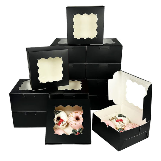 Bakepacker 100pcs Black Cookie Boxes 6x6x3 inches Easy Assemble Macaroon Pastry Boxes Bakery Boxes