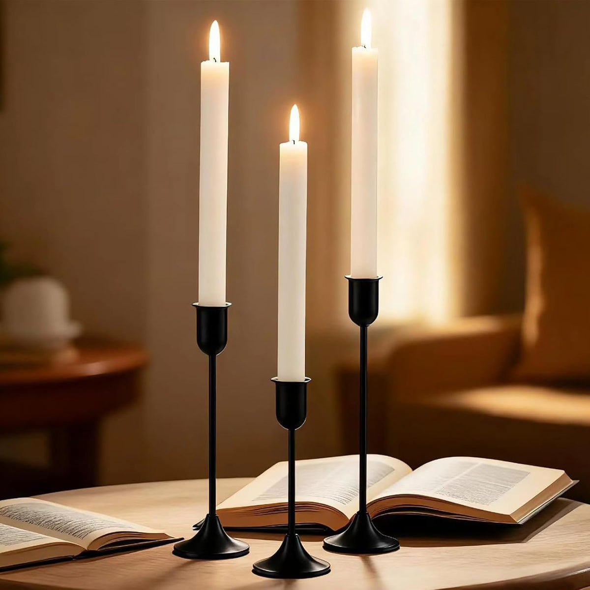 6 Pcs Black Candle Holders Set, Vintage Home Decor – Modern Taper Candlestick Holders for Wedding