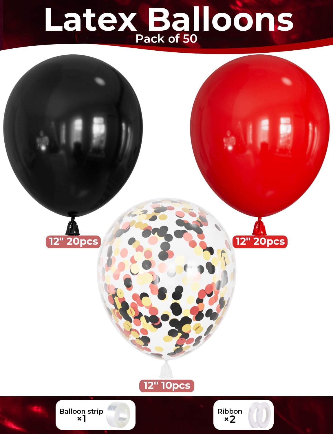 Red and Black Balloons - 12 Inch Red Black Latex Balloons Glitter Confetti Balloon Party Balloon