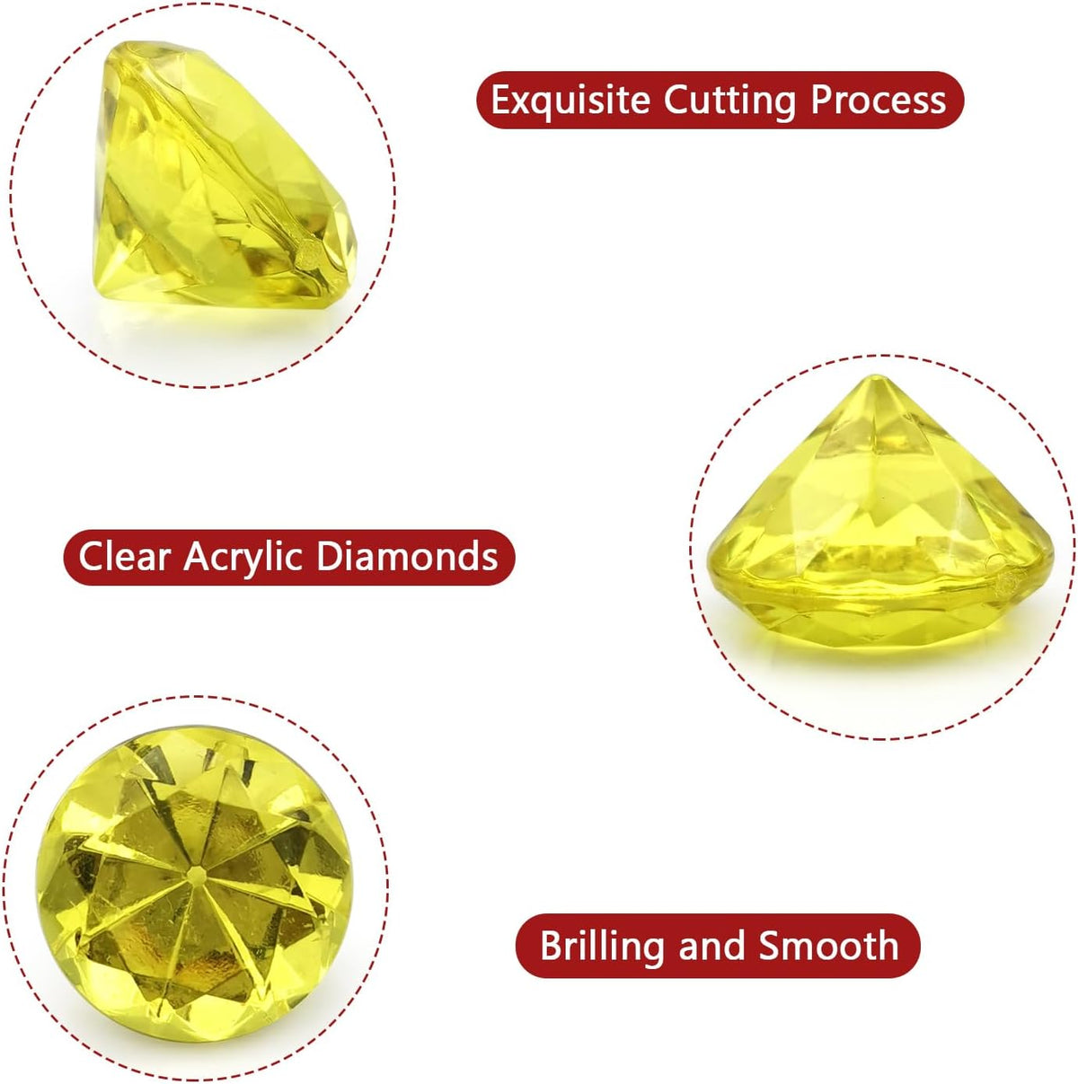 100 PCS Acrylic Diamond Gems, Gold Acrylic Diamonds 1 Inch Acrylic Gemstones Vase Filler Fake Gems